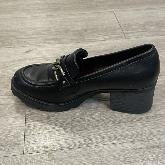 Womens Chunky Heels Loafers Y2K 8.5 Academia School Girl Platform Concert Event - Picture 3 of 9